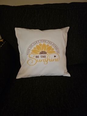 Be The Sunshine Decorative Pillow Cover - White with Yellow Sunflower